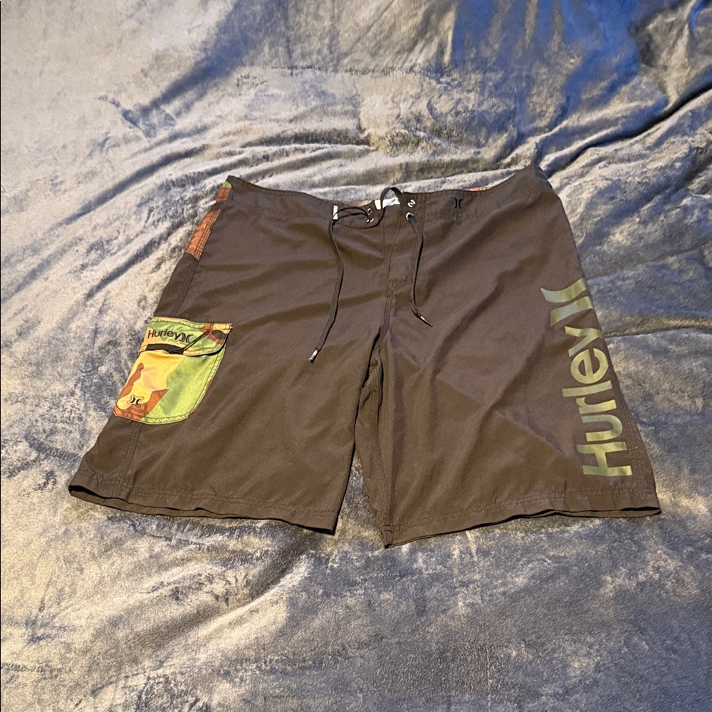 Hurley Men's Hybrid Shorts in Brown with Green Accents